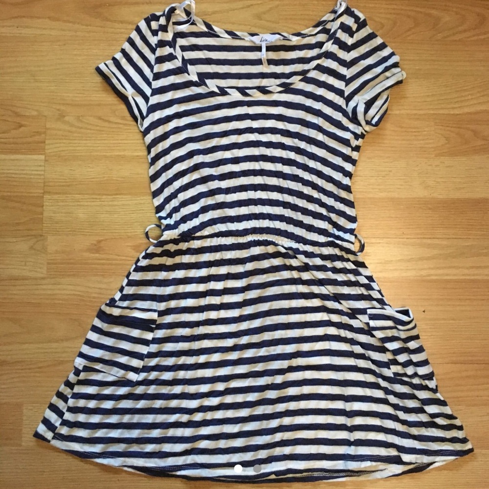 Blue and white striped dress